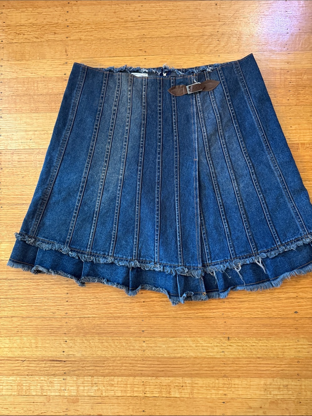 Relove Denim A-Line Utility Kilt Style Mini Skirt with Decorative Buckle